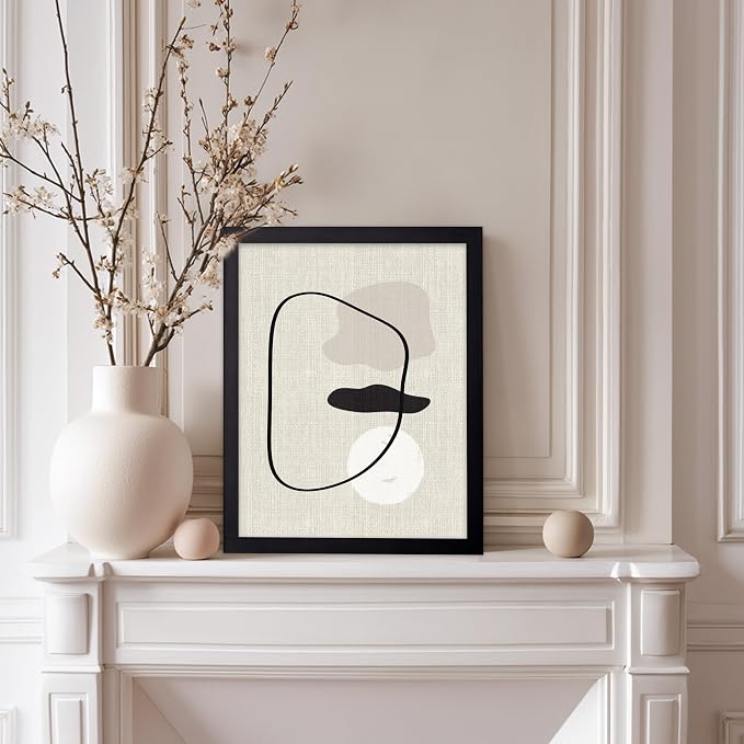 Poster Master Shapes on Linen Poster – Linen Print – Chic Boho Art – Abstract Shapes Artwork – Mid-Century Modern Piece – Great Bedroom or Living Room Wall Decor – 8x10 Black Framed