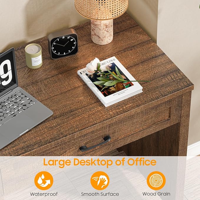 Vabches Farmhouse 47" Executive Desk with File Drawer, Wood Computer Desk with 3 Storage Drawers, Workstation for Home Office, Writing, Study,Red-Brown.