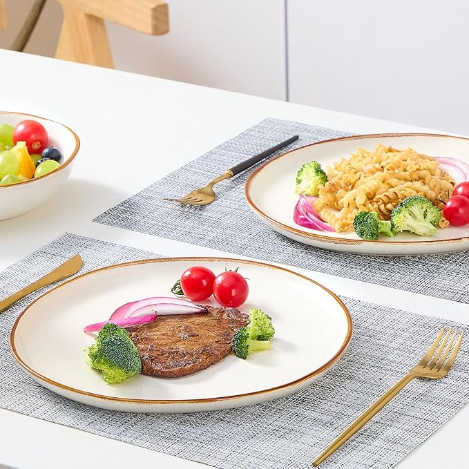 Bestone 12 Pieces Round Kitchen Dinnerware Sets，Plates and Bowls Sets,Dishes, Plates, Bowls, Dish Set, Chip Resistant Ceramic Dinnerware Set, Dishwasher/Microwave Safe,Service for 4,Pearl White