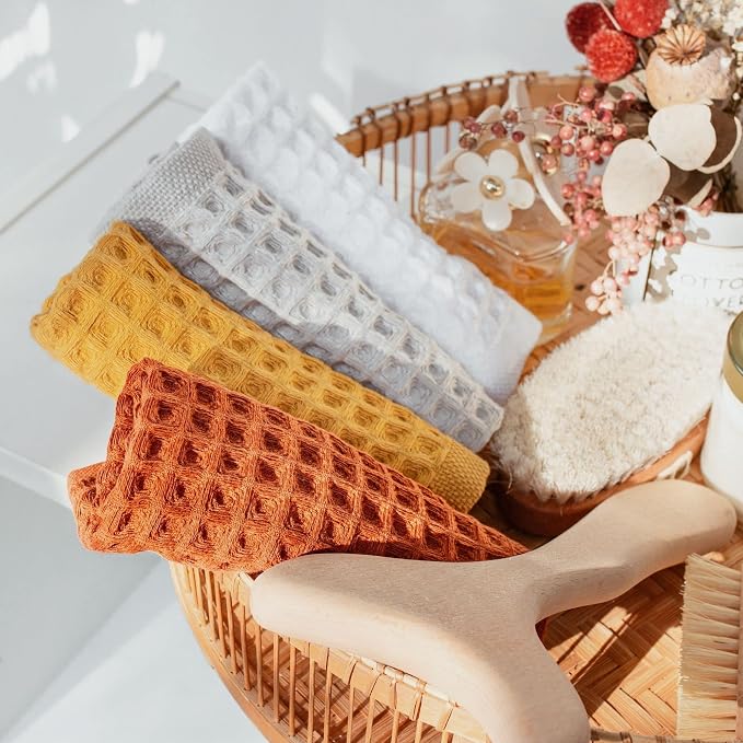 sea me at home Waffle Washcloths Set, 100% Turkish Cotton (Terra)