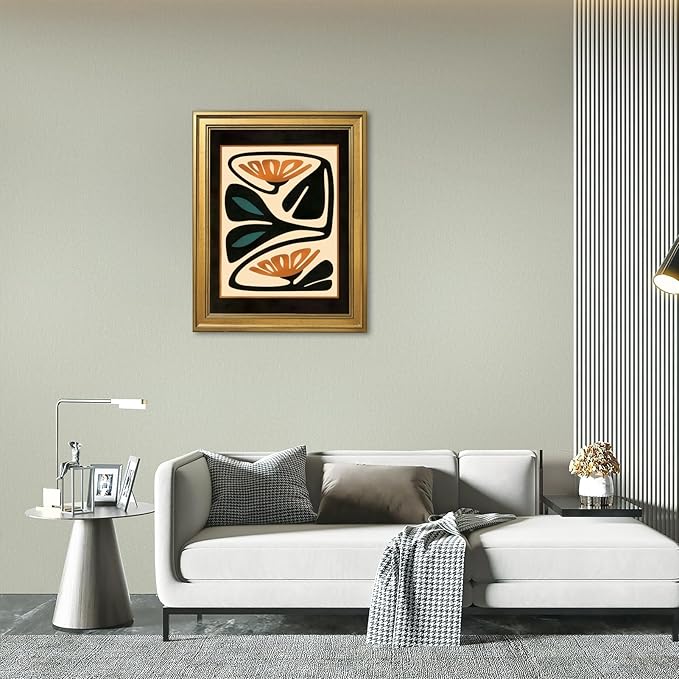 Vintage Gold Framed Abstract Floral Wall Art Mid Century Modern Botanical Poster Darkness Geometric Canvas Painting Print Retro Minimalist Home Decor for Bedroom Office 16x24inch