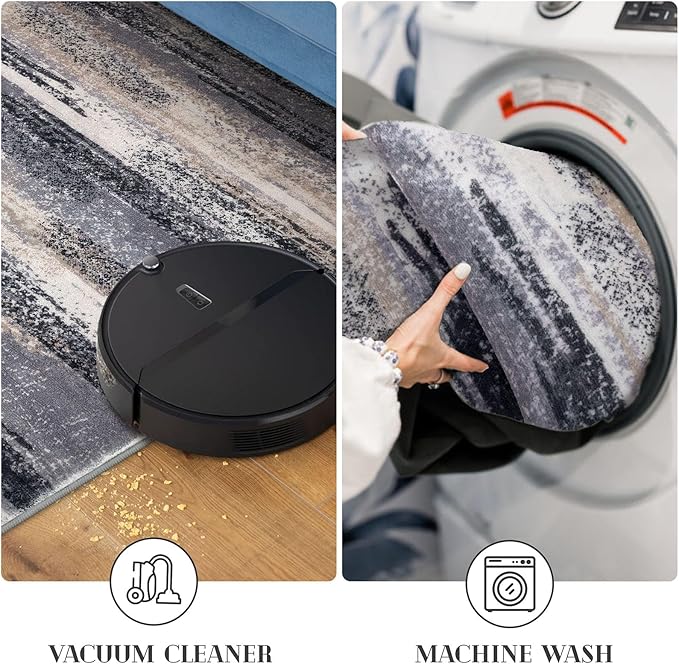 Lansny Modern Abstract Runner Rug 2x5, Grey Black Multi Washable Kitchen Runner Entryway Rug Mat Non-Slip Soft Hallway Rug Runner Thin Print Faux Wool Carpet for Bedroom Laundry Room Indoor