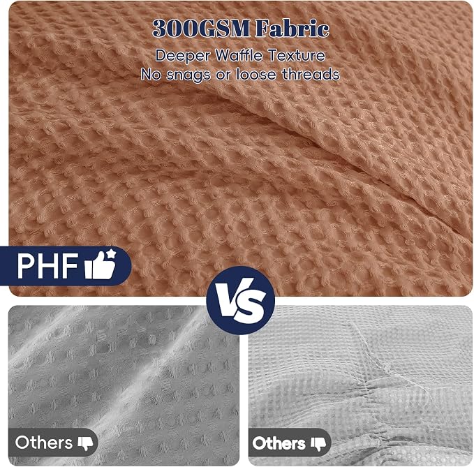 PHF Ultra Soft Waffle Weave Comforter Set Queen Size, 3 Pieces Lightweight Breathable Comfy Bedding Set, Comfy Textured 1 Comforter with 2 Pillow Shams, Terra Cotta