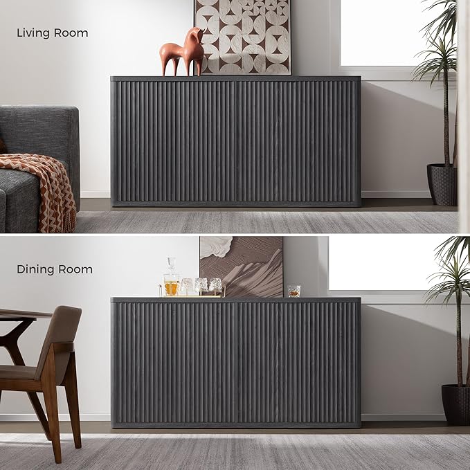 SICOTAS Buffet Cabinet with Storage Accent Sideboard with 8 Doors 132.6" Fluted Credenza Modern Buffet Table Media Console Cabinet Entryway Cabinets for Living Room Kitchen Dining Room Hallway