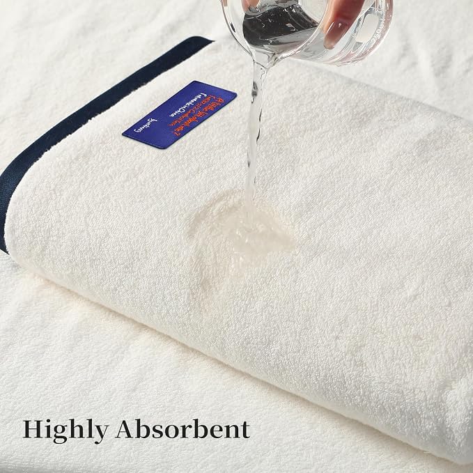 REDKISS 2 Pack Cotton Bath Towels, Soft Absorbent 600 GSM, 27x54 Inch | Quick Dry | Reinforced Stitching | Modern Contrast Border Design | Machine Washable | Bathroom, Gym|Spa & Guest Use | White