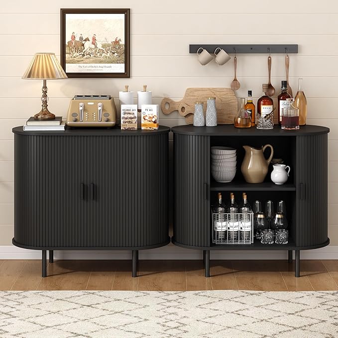 ONBRILL 31.5" Sideboard Buffet Cabinet with Storage, Storage Cabinet with Sliding Door & Adjustable Shelf, Modern Accent Coffee Bar Console Table for Kitchen, Entryway, Black