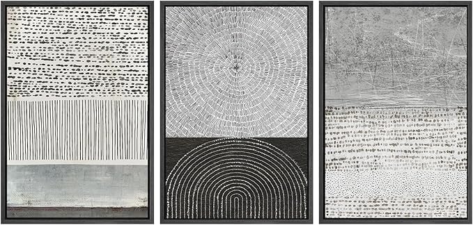 SIGNWIN Framed Canvas Print Wall Art Set Industrial Black & Gray Collage Abstract Geometric Illustrations Minimalism Modern Art Decorative Boho for Living Room, Bedroom, Office - 16"x24"x3 Black