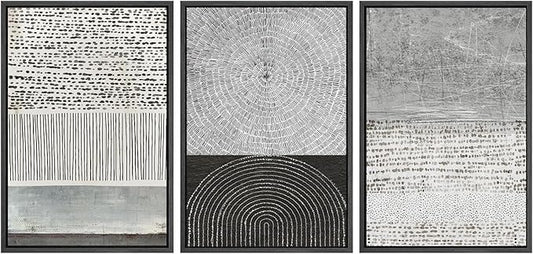SIGNWIN Framed Canvas Print Wall Art Set Industrial Black & Gray Collage Abstract Geometric Illustrations Minimalism Modern Art Decorative Boho for Living Room, Bedroom, Office - 24"x36"x3 Black