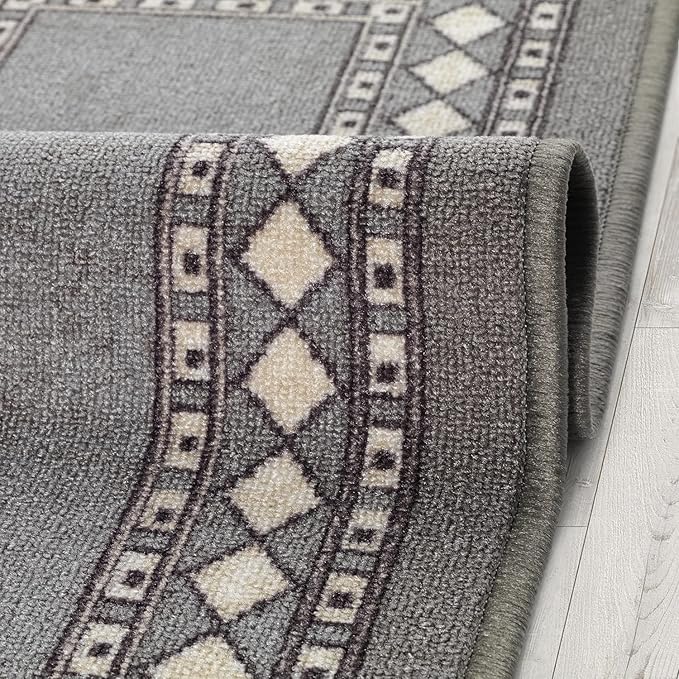 Antep Rugs Alfombras Modern Bordered 2pc Non-Skid (Non-Slip) Low Profile Pile Rubber Backing Indoor Kitchen Runner Rugs (Gray, 2pc Set)