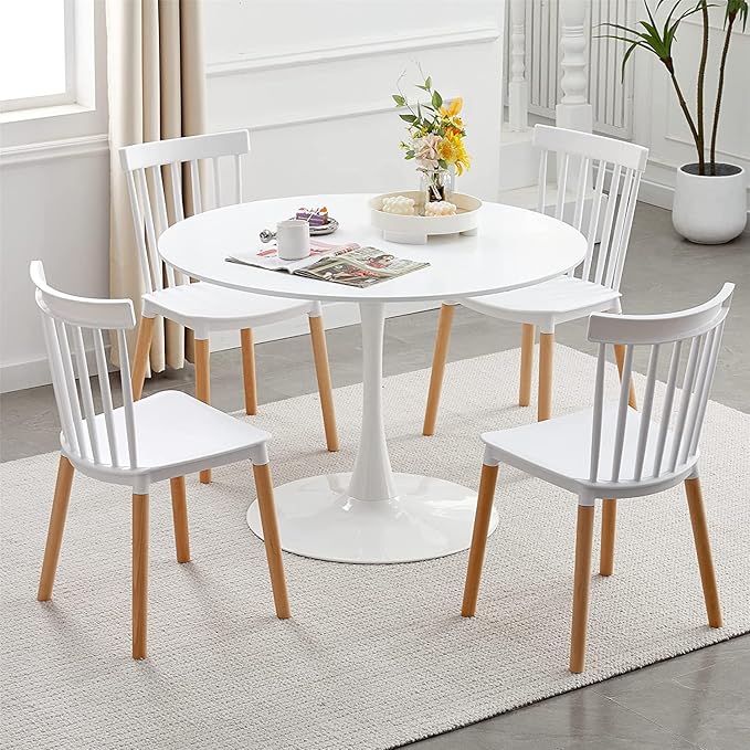 42 Inch White Round Dining Table for 4-6 Person,Modern White Tulip Table,Mid-Century Leisure Table Kitchen Dining Table with MDF Tabletop and Pedestal Base for Home Kitchen