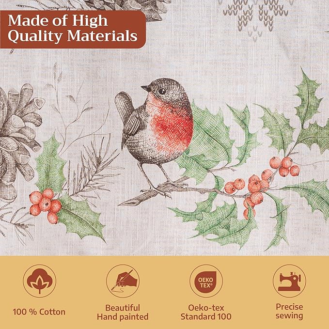 Maison d' Hermine Table Cloth Square Table 100% Cotton 60 x 60 Inches Fall Tablecloth Reusable Everyday Use for Thanksgiving Christmas Decorations Dining Farmhouse Party (Christmas Dew)
