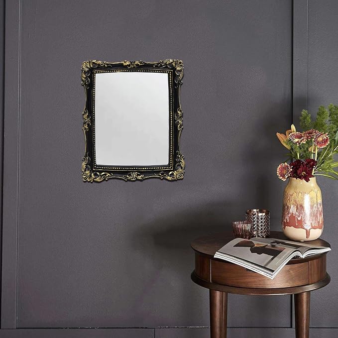 Funerom Vintage 11 x 9.5 inch Decorative Mirror, Wall Mounted & Tabletop Makeup Mirror ，Square (Black)