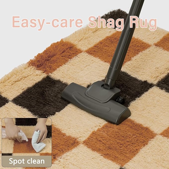Checkered Rug 5x8 for Living Room, Colorful Modern Shag Rug Super Soft Washable Indoor Fuzzy Carpet Non-Slip Fluffy Rugs for Bedroom Home Aesthetic Decor