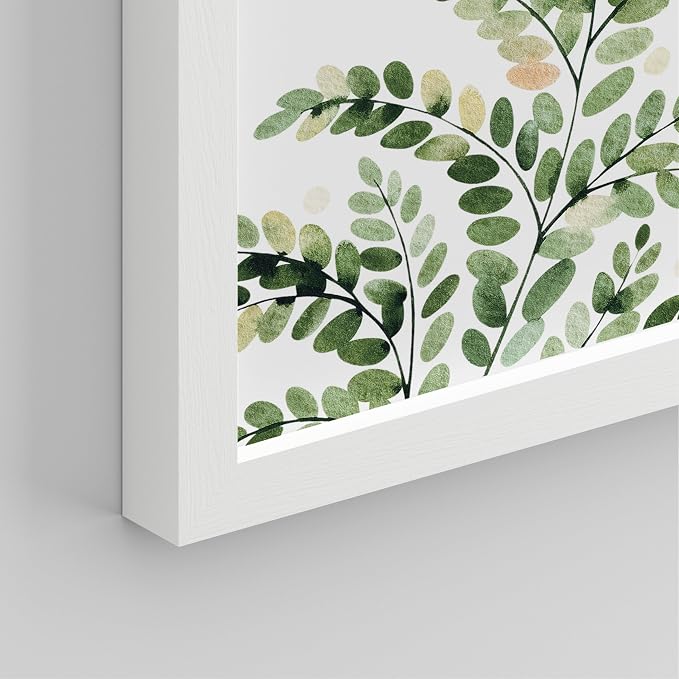 SIGNWIN Framed Green Pastel Forest Fern Leaf Wall Art, Set of 4 Collage Nature Garden Wall Decor Prints, Nature Wilderness Wall D¨¦cor for Living Room, Bedroom - 12"x16" White