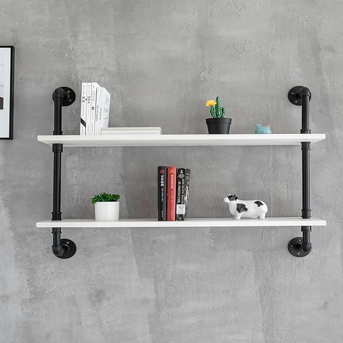 HDDFER Floating Bookshelf Bathroom Shelves Over Toilet Industrial Pipe Shelving Pipe Shelves Rustic White Wall Shelves 36 Inch Farmhouse Book Shelves for Wall Mounted