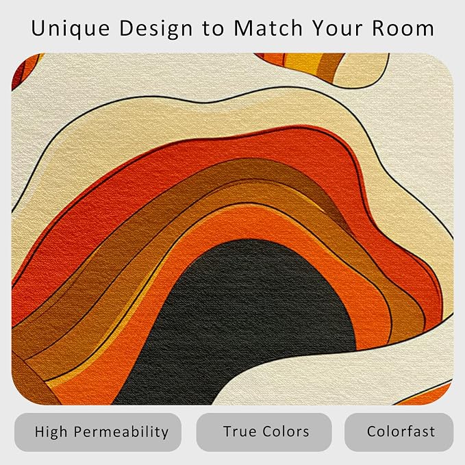 70s Retro Rug 5x7 Psychedelic Funky 1970s Abstract Pattern Area Rugs for Living Room, Bedroom, 70s Retro Home Decor Accessories Indoor Carpet, Non Slip & Machine Washable, GD0336