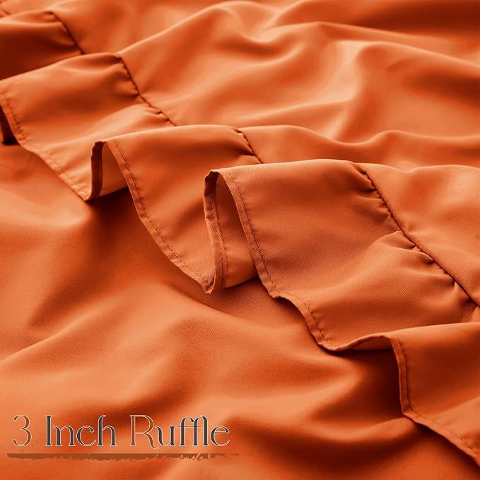 Horbaunal Burnt Orange Ruffle Sheets Queen Size 6 Piece, Fits 16" Deep Mattress, Microfiber Orange Queen Sheets with 2 Ruffled Pillowcases, Shabby Chic Queen Bed Sheet Set