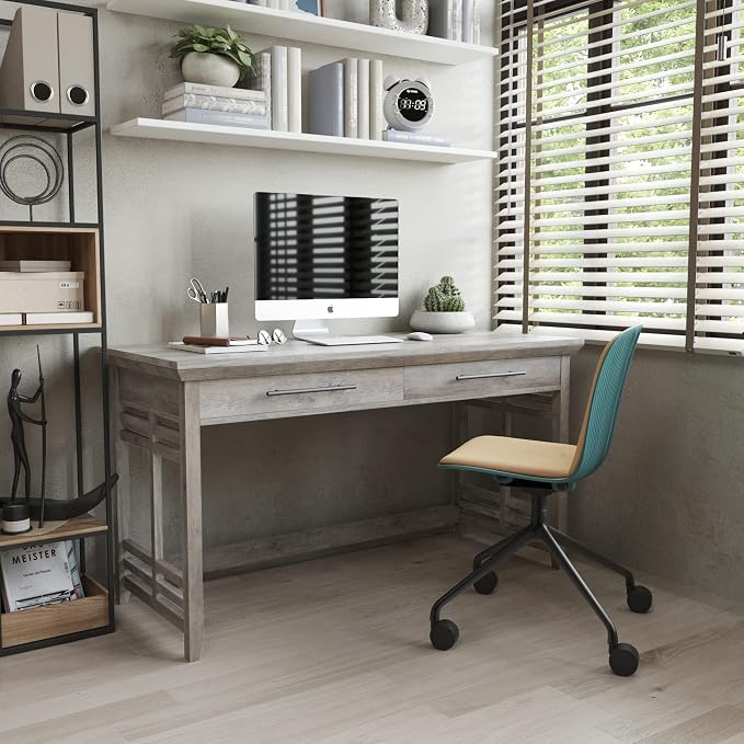 BELLEZE Modern Simple Home Office Computer Laptop Writing Desk Wood Study Table Workstation with Drawers - 55 Inch - Norrell (Gray Wash)