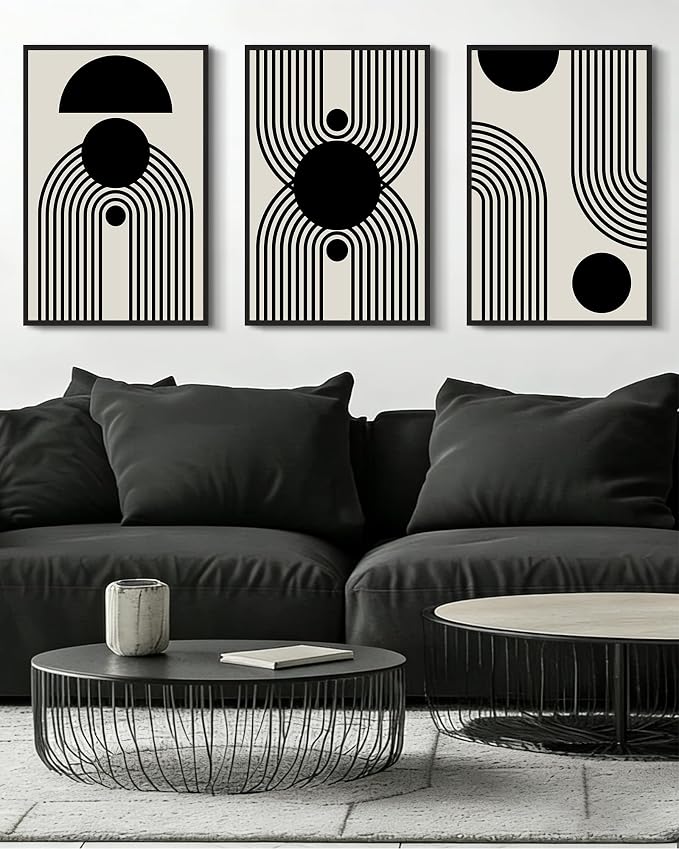 Drsoum Black Abstract Boho Wall Art Framed Modern Bohemian Wall Decor Geometry Lines Prints Ready to Hang 16x24in Black Framed