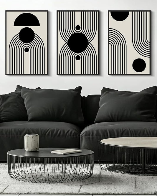 Drsoum Black Abstract Boho Wall Art Framed Modern Bohemian Wall Decor Geometry Lines Prints Ready to Hang 16x24in Black Framed