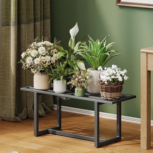2 Pack Metal Plant Stand, Foldable Heavy Duty Indoor, Window Iron Plant Shelf - Mid Century Modern Slatted Bench for Patio, Garden, Living Room Load Bearing 330 lbs 26" L x 10.4" H x 8.6" W 1 Tier 1 Tier Grey