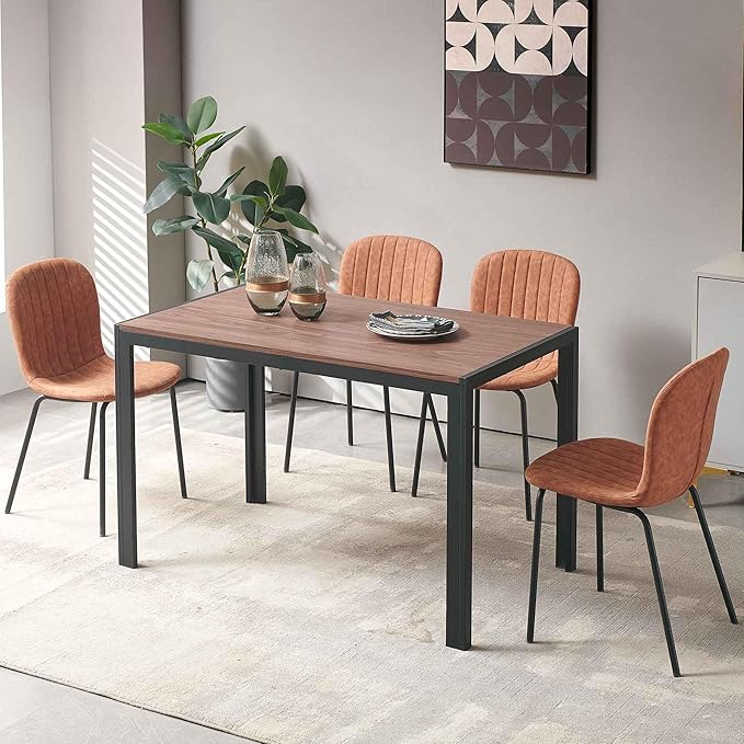 NORDICANA 5 - Piece Dining Set, Industrial Style 47 in Kitchen Table with Brown Faux Leather Dining Chairs for 4 Person, Dining Room Table Set for Dinette, Breakfast Nook Breakfast Nook