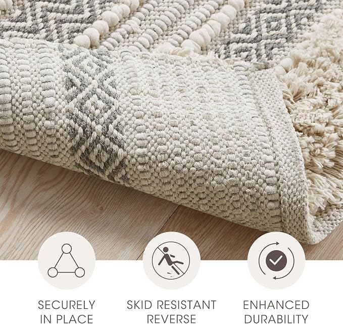 Ink+Ivy Bath Rug Hand-Woven Texture Shaggy Striped Soft & Water Absorbent, Boho Bathroom Décor Bath-Mats, Non-Slip Absorbent Quick Dry Mats for Tub, Shower Room, Asher, 20x32 Grey