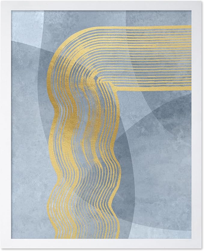 Poster Master Golden Lines Poster - Graphical Illustration Print - Abstract Design - Mid Century Modern Artwork - Visual Art - Chic Boho Artwork - Bedroom Decor - 16x20 White Framed
