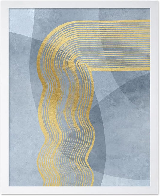 Poster Master Golden Lines Poster - Graphical Illustration Print - Abstract Design - Mid Century Modern Artwork - Visual Art - Chic Boho Artwork - Bedroom Decor - 8x10 White Framed