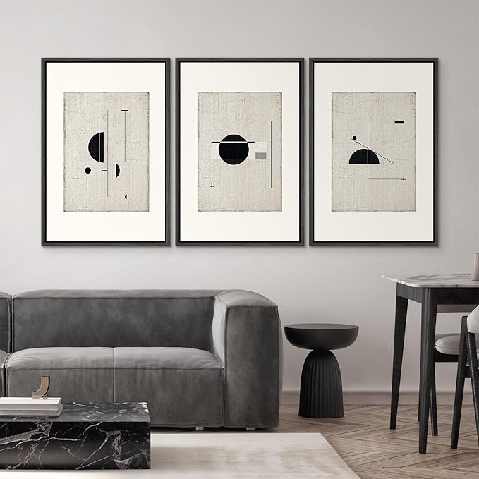 SIGNWIN Framed Canvas Print Wall Art Set Mid-Century Modern Geometric Polygons Abstract Shapes Illustrations Modern Art Decorative Minimal Duotone for Living Room, Bedroom, Office - 24"x36"x3 Black