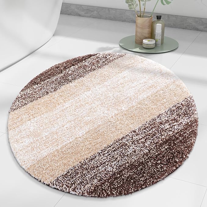 Arotive Microfiber Bathroom Rugs, Shaggy Soft and Absorbent Bath Rug, Non-Slip, Thick Plush Machine Washable Dry Bath Mats for Bathroom, Tub and Shower, 30x30, Brown, Round