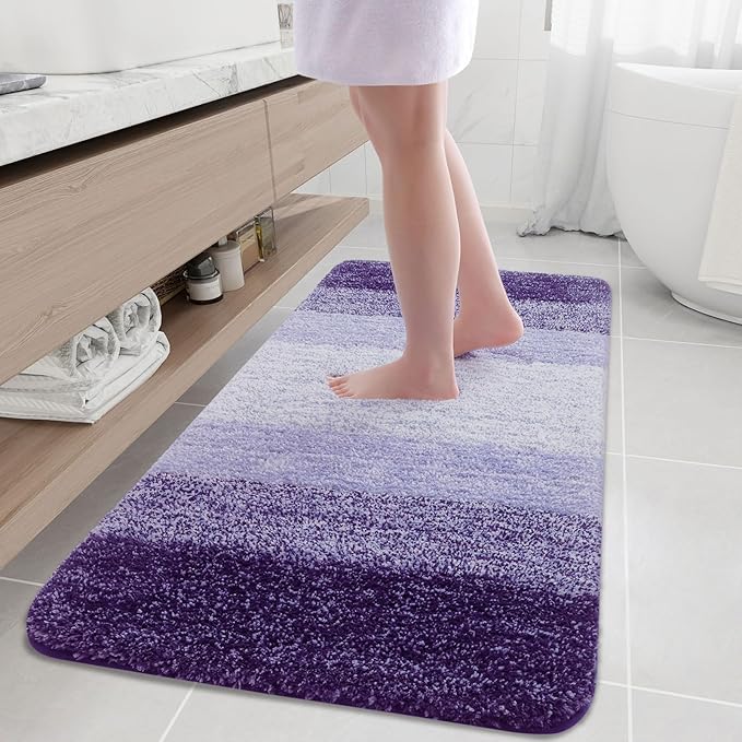 Arotive Microfiber Bathroom Rugs, Shaggy Soft and Absorbent Bath Rug, Non-Slip, Thick Plush Machine Washable Dry Bath Mats for Bathroom, Tub and Shower, 54x24, Dark Purple, Rectangular