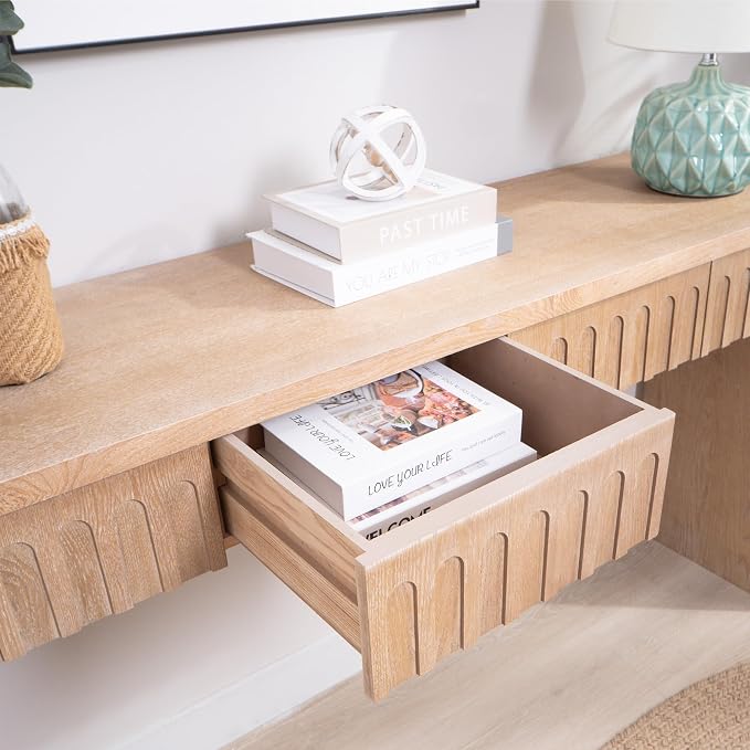 Wood Console Table, 59.2" Retro Long Sofa Table Behind Couch with 4 Drawers, Farmhouse Wooden Narrow Sofa Table Hall Table for Living Room Foyer Entrance Entryway, Natural
