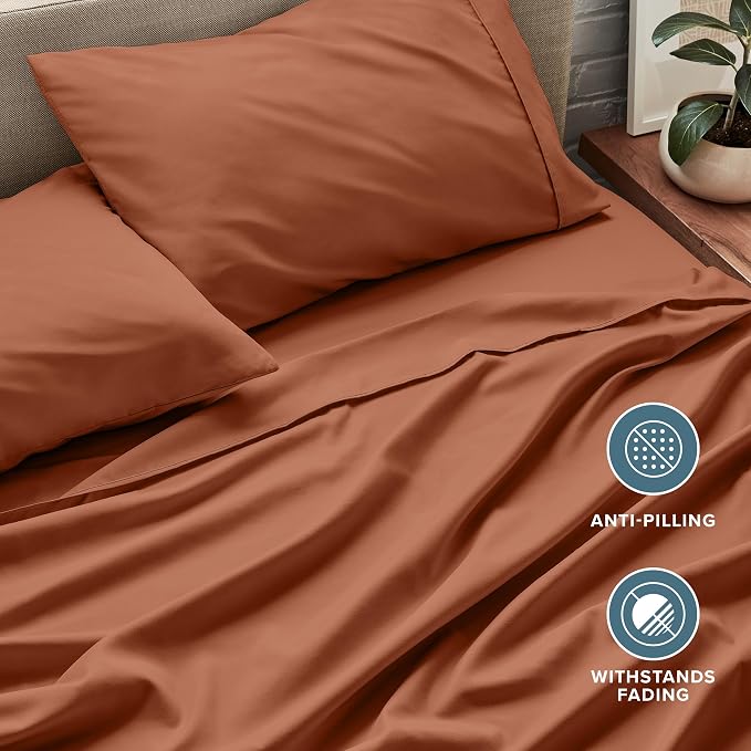 Bare Home Twin XL Sheet Set - 1800 Ultra-Soft Microfiber Twin Extra Long Bed Sheets - Double Brushed - Deep Pockets - Easy Fit - 3 Piece Set - Bedding Sheets & Pillowcases (Twin XL, Terracotta)