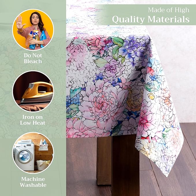 Maison d' Hermine Table Cloth Rectangle Table 100% Cotton 70 x 120 Inches Tablecloth Reusable Decorative for Dining Room Farmhouse Home Valentines Day Decorations Spring Summer - Floral Love