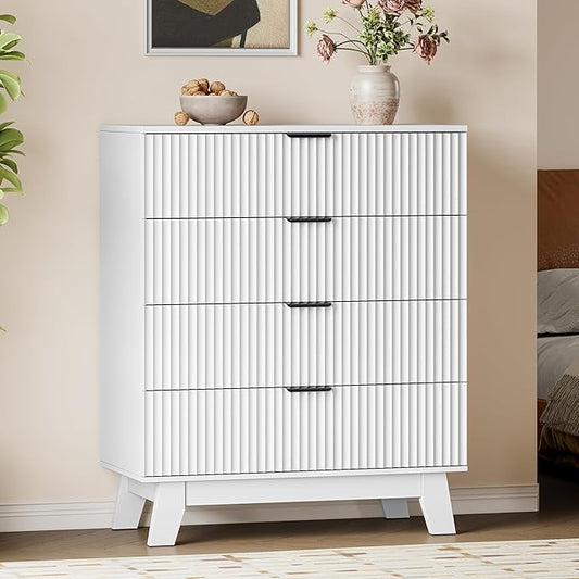 39" Tall Dresser for Bedroom, 4-Drawer Fluted Chest of Drawers, Modern Wood Highboy with Deep Storage, Metal Slides & Handles, Anti-Tip Kit, Vertical Clothes Organizer for Apartment, Nursery