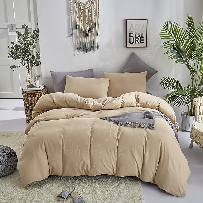 Pureant Beige Comforter Set Queen Solid Champagne Bedding Comforter Sets Light Brown Queen Comforter for Women Men Khaki Comforter Plain Taupe Queen Size Comforter Sets Soft Breanthable Tan Sand Color