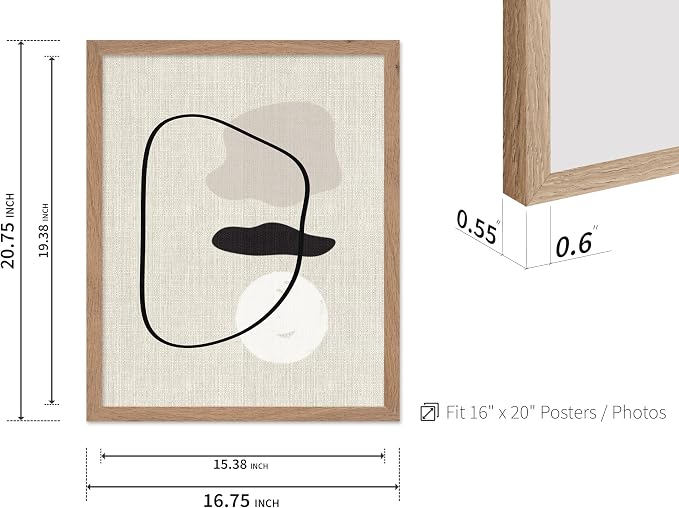 Poster Master Shapes on Linen Poster – Linen Print – Chic Boho Art – Abstract Shapes Artwork – Mid-Century Modern Piece – Great Bedroom or Living Room Wall Decor – 16x20 Beige Framed