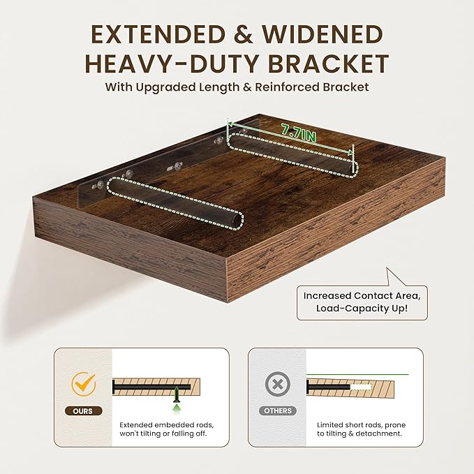 12 Inch Deep Floating Shelves | 24 Inch Brown Floating Shelves | 24" W x 12" D Rustic Wood Shelves for Wall | Deep Shelves for Living Room Bathroom Laundry Room Kitchen