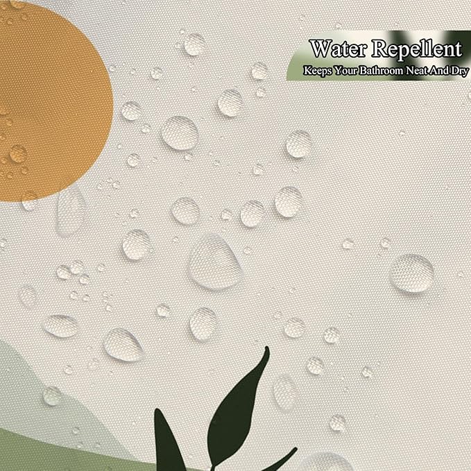 Boho Mid Century Shower Curtain Modern Abstract Sun Tropical Leaves Bathroom Curtain Set Neutral Minimalist Plant Waterproof Fabric Bath Decor with Hooks 48x72 inch