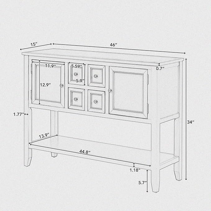 Merax Sideboard Buffet Cabinet with Storage, Rustic Storage Cabinet Console Table, White