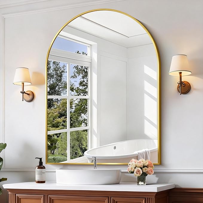 CIRCUMI Arched Wall Mirror, 36"x48" Gold Arched Mirror with Tempered Glass, Metal Frame, Large Size for Bathroom, Living Room,Entryway,Over Sink, Arch Mirror for Decor,Shatterproof&Crystal-Clear