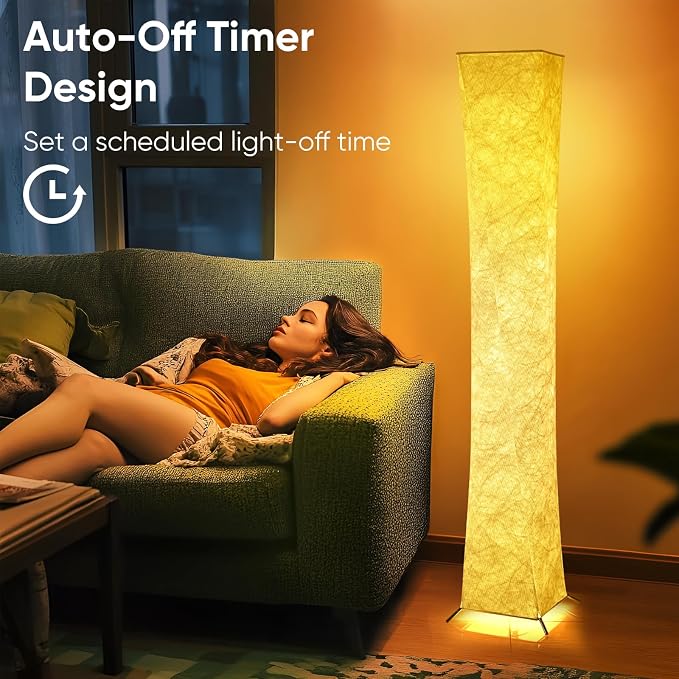 YIEONSHION Modern Floor Lamp with Soft Light, 52 Inch, Remote Control for 3 Colors & Brightness, Energy Efficient LED Tyvek Fabric Shade for Bedroom, Living Room