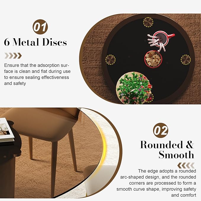 Montary 53 inch Luxury Round Dining Table with Smoked Glass Top, Modern Kitchen Table for 4-8 People, Gold Stainless Steel Base & Easy Assembly, Space Saving Breakfast Table for Apartments