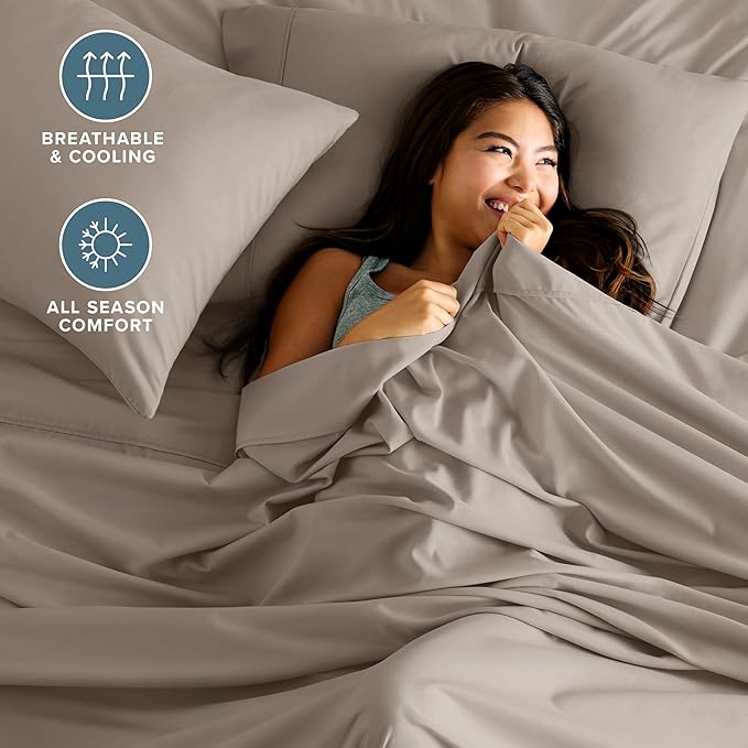 Bare Home Twin Sheet Set - 1800 Ultra-Soft Microfiber Twin Bed Sheets - Double Brushed - Deep Pockets - Easy Fit - 3 Piece Set - Bedding Sheets & Pillowcases (Twin, Khaki)