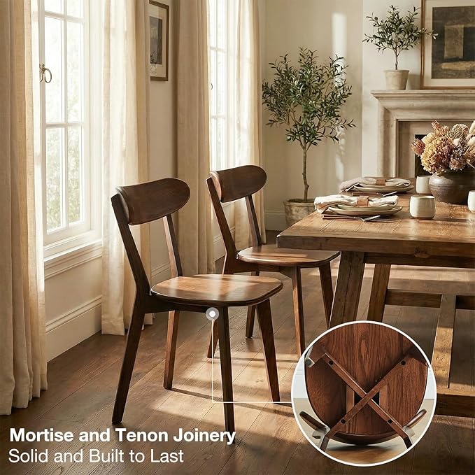 100% Solid Wood Dining Chairs Set of 4 - Practical Kitchen Chairs - Wood Dining Chair for Dining Room, Kitchen (Walnut)