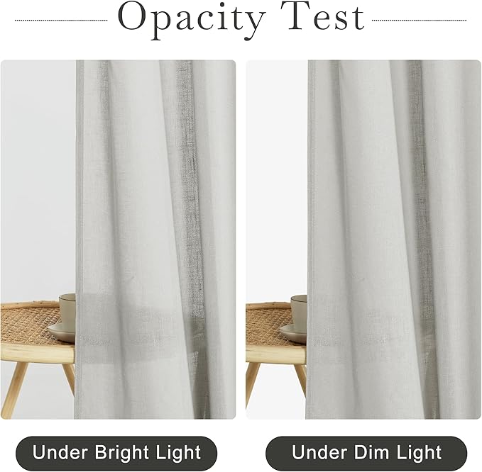 KGORGE Semi Sheer Shower Curtain for Bathroom - Linen Blend Fabric Lightweight Waterproof Privacy Assured Button Hole Shower Curtains for Bathtub, Grey, 54 x 78 inches Long, Hooks Included