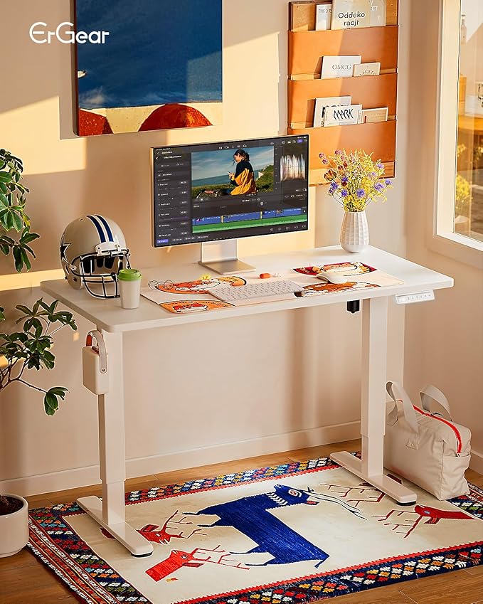 Ergear Height Adjustable Electric Standing Desk, 40 x 24 Inches Sit Stand up Desk, Memory Computer Home Office Desk (White)