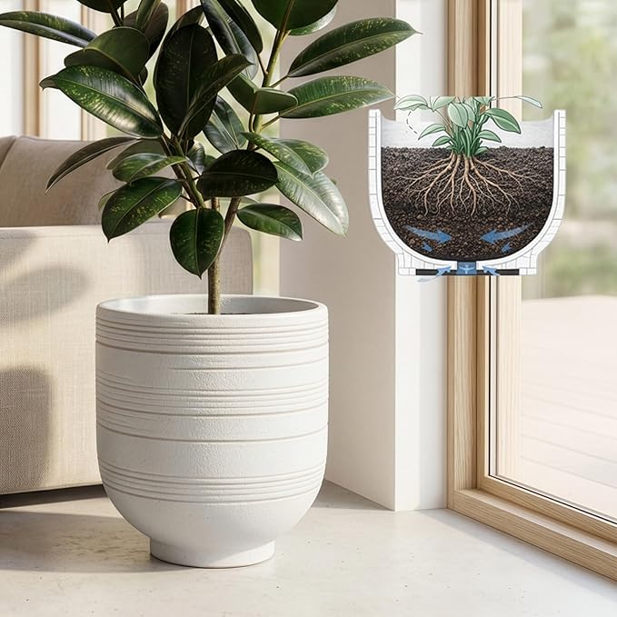 Large White Ceramic Planter for Indoor Trees, Modern Indoor Floor Planter Pot for Olive Trees & Faux Olive Trees, Pottery Planter with Drainage for Real Plants