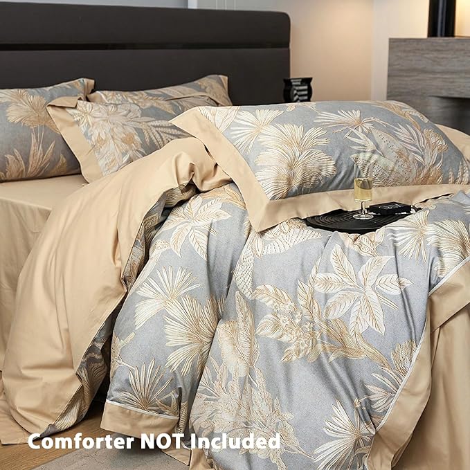 100% Cotton Duvet Cover King Size Set - Reversible Floral Botanical Design, Soft Breathable & Skin-Friendly Comfort for All Season, Includes 1 Patterned Duvet Cover 104"x90" + 2 Pillowcases